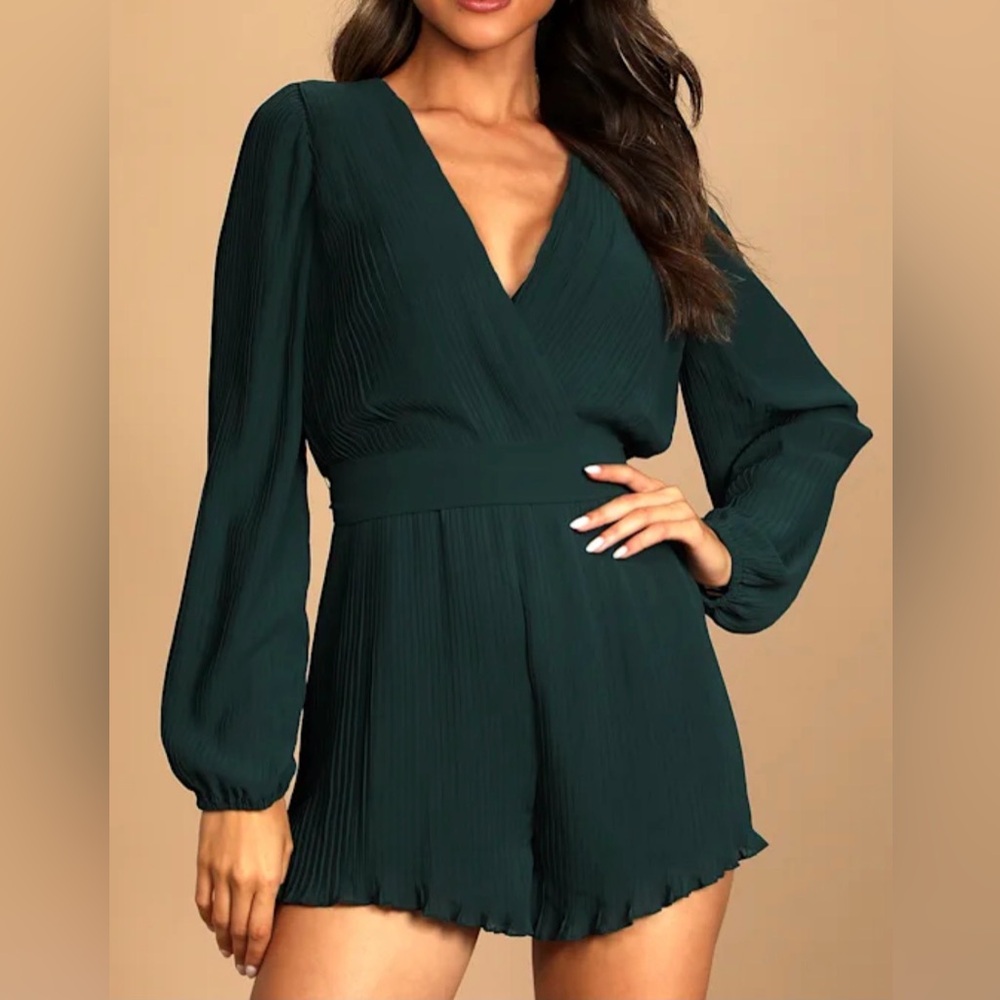 Lulu's Dark Green Long Sleeve Romper